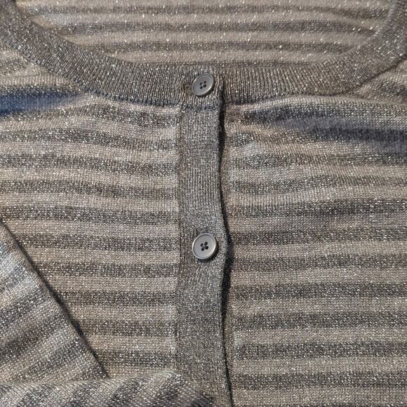 Lane Bryant Silver Metallic Striped Cardigan Wide Ribbed Hem and Cuffs Sz 18-20 - Picture 8 of 9